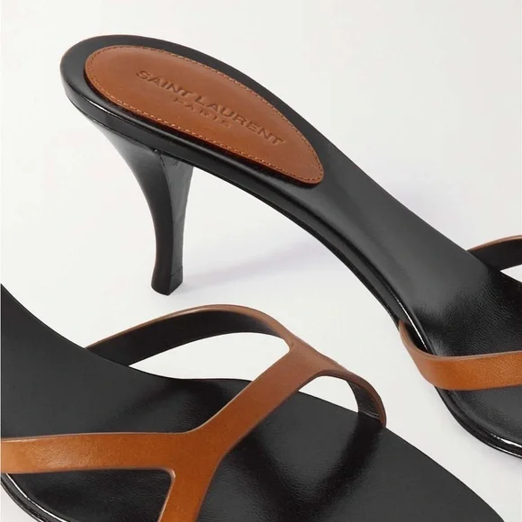 Saint Laurent Brown Carla 60 Leather Mule/Kitten Heel - Picture 6 of 10